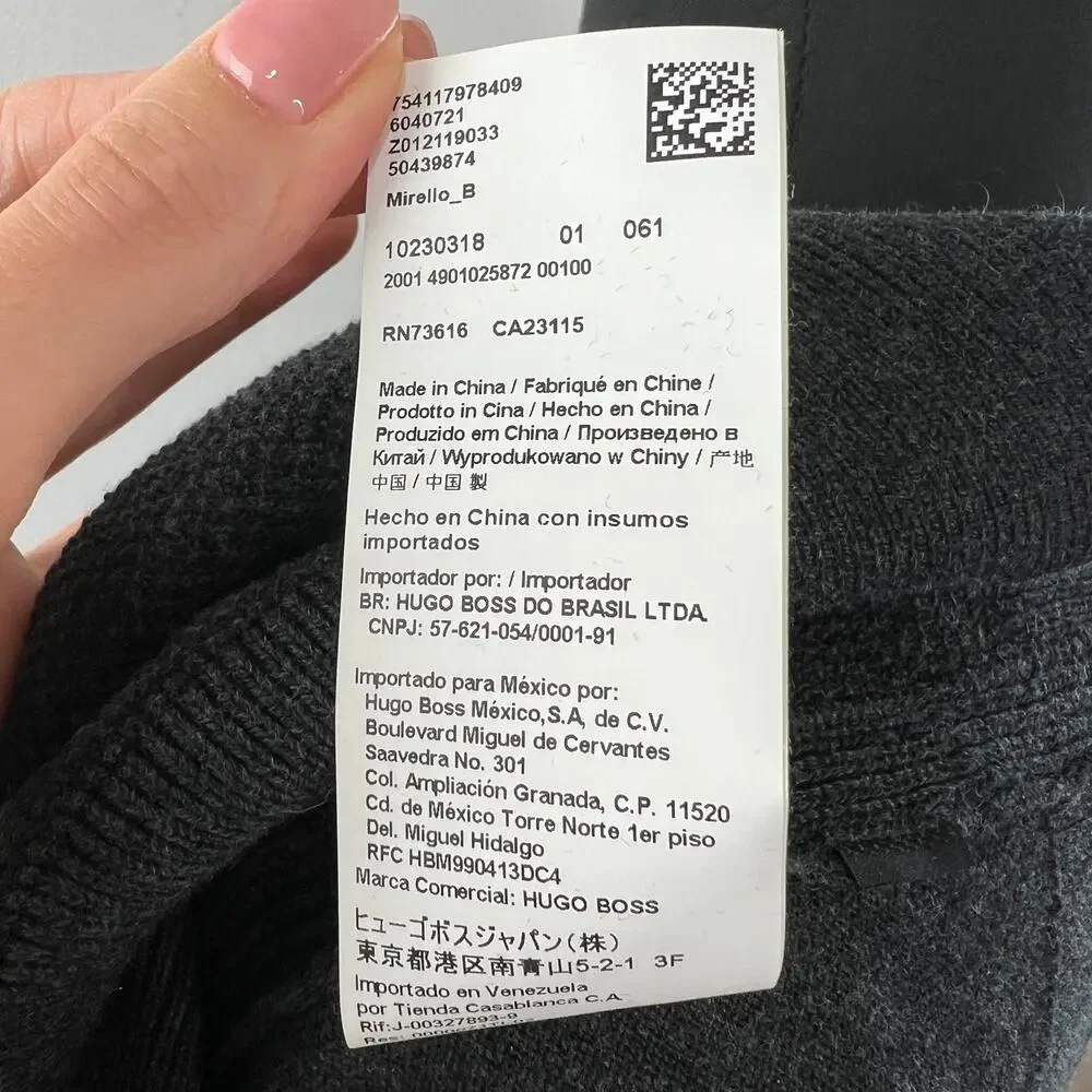 HUGO BOSS Dark Gray Slim Fit Extra Fine Merino Wool Pullover Knit Sweater Size M